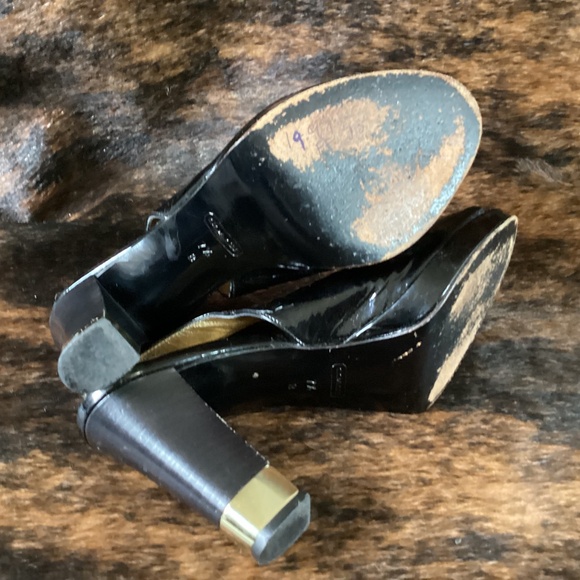 Coach Gem Black Patent Leather Sling Back Peep Toe Heels - Picture 4 of 11